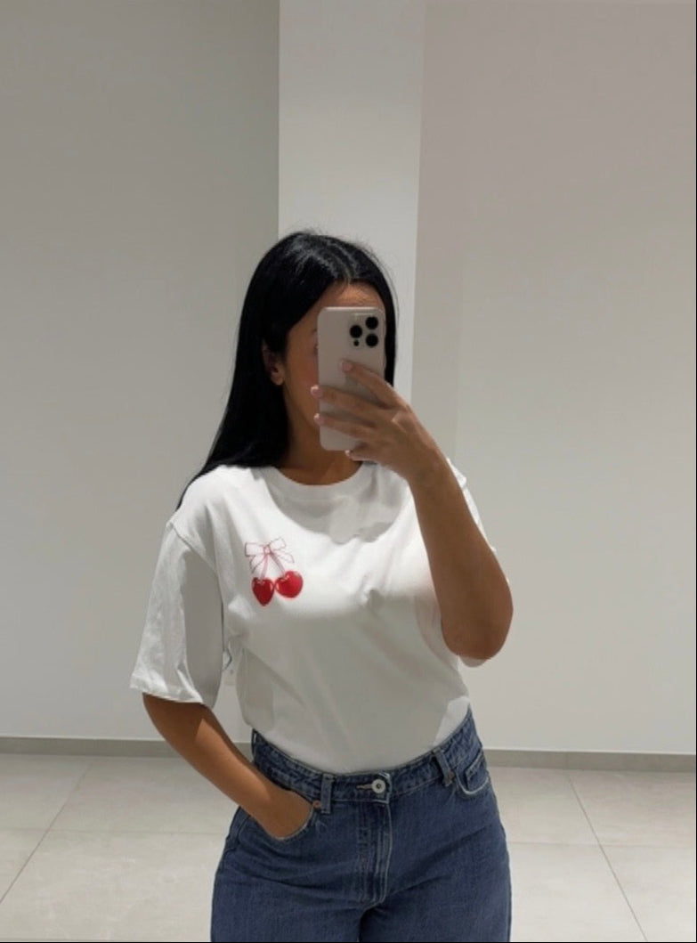 T SHIRT BLANC CERISE
