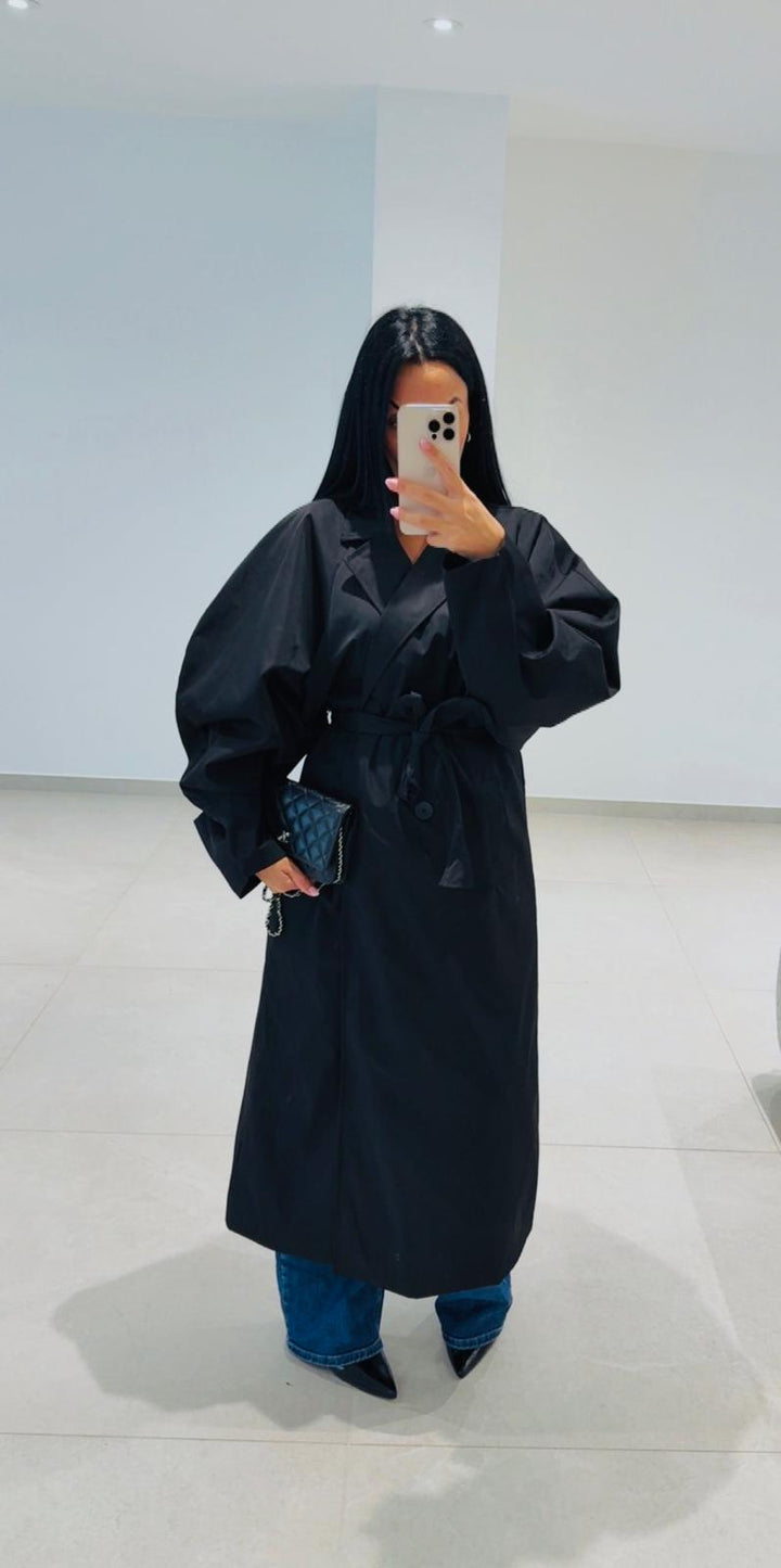 Trench manche bouffante Black