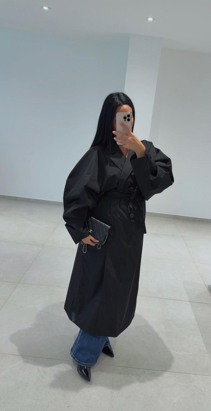Trench manche bouffante Black