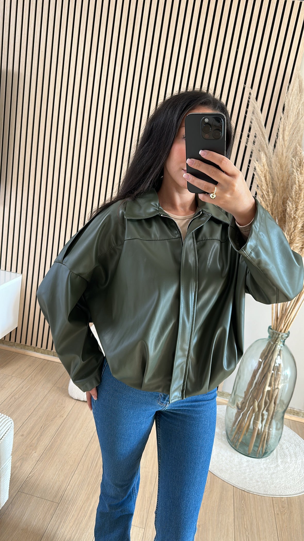 Veste en simili kaki