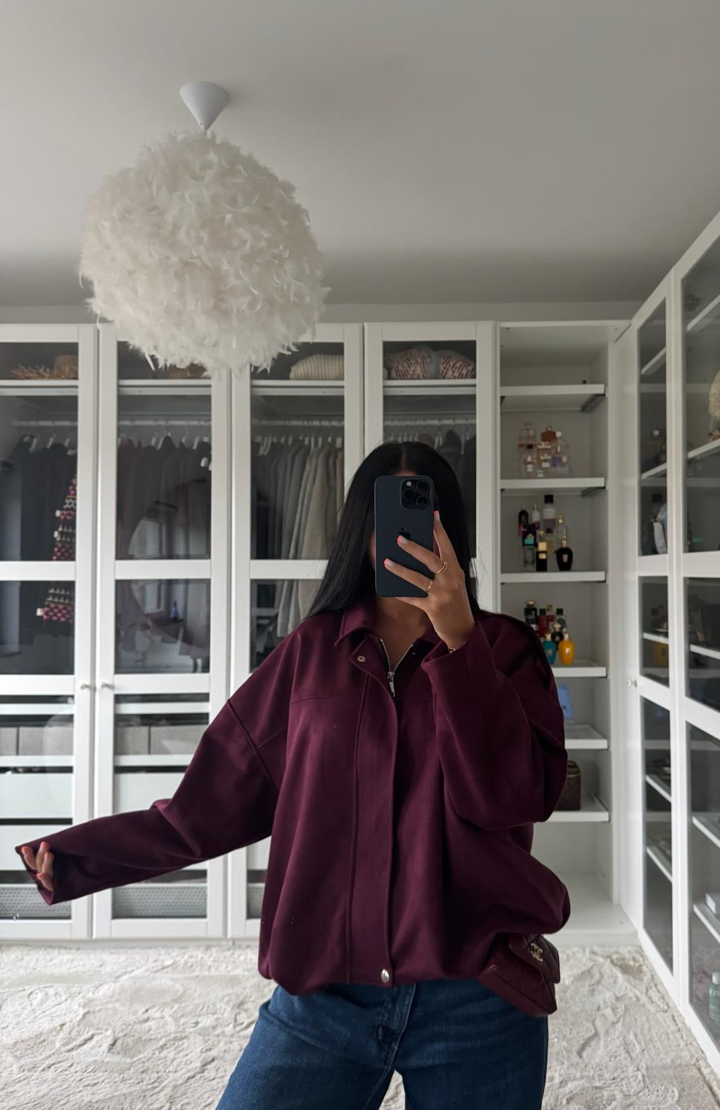 Veste en suedine bordeaux prune