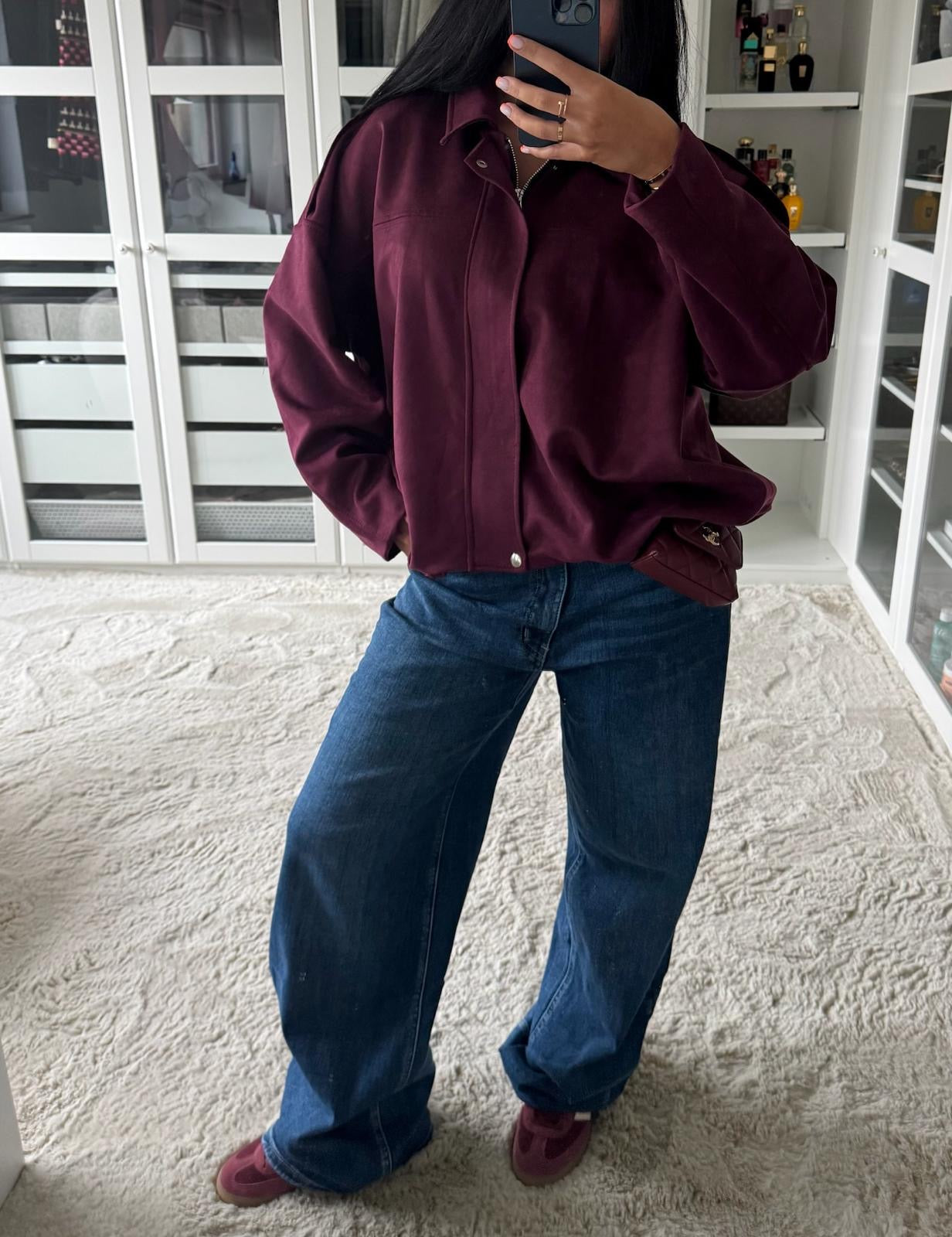 Veste en suedine bordeaux prune