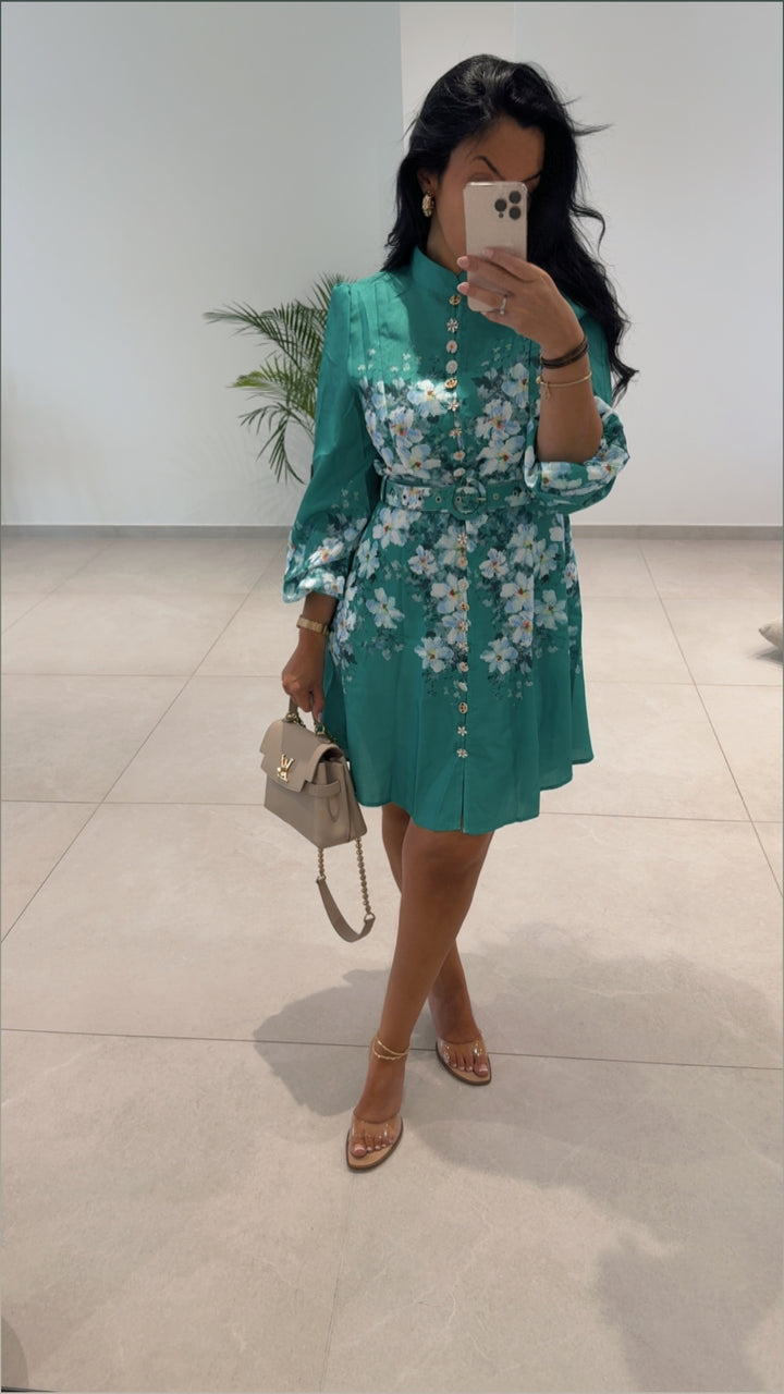 ROBE POSITANO FLEURIE VERT