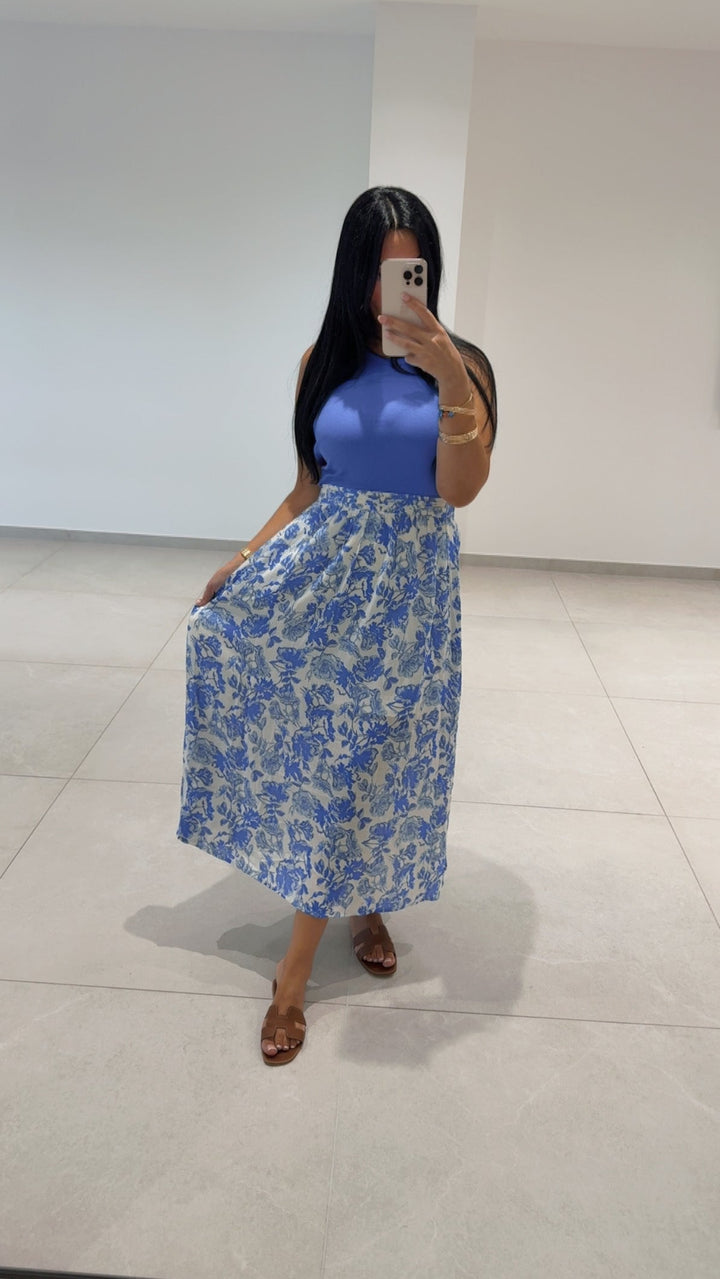 JUPE FLEURIE BLEU