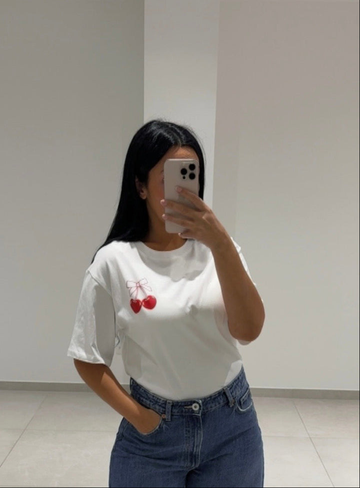 T SHIRT BLANC CERISE