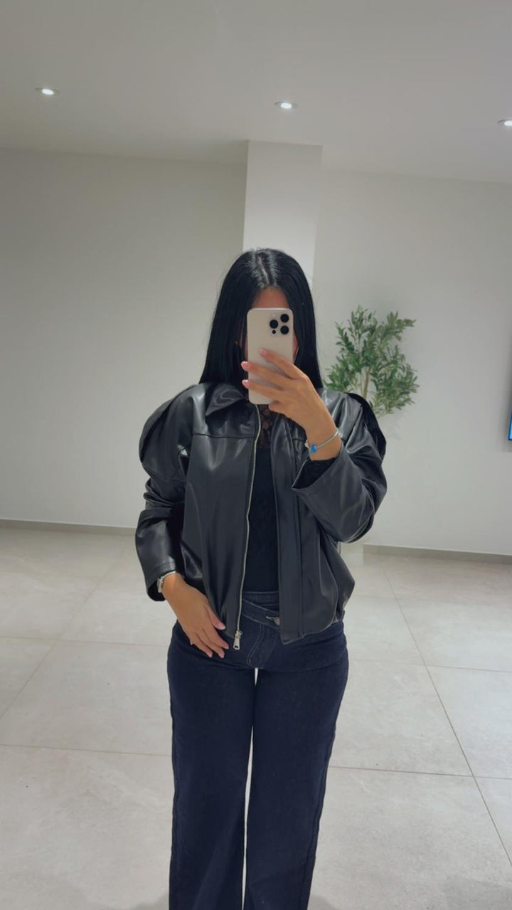 Bomber noir simili cuir
