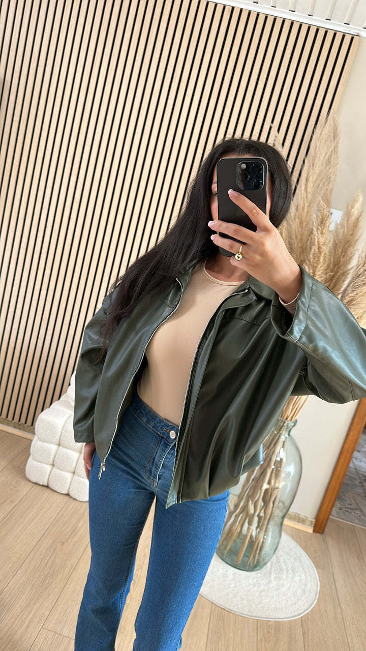 Veste en simili kaki