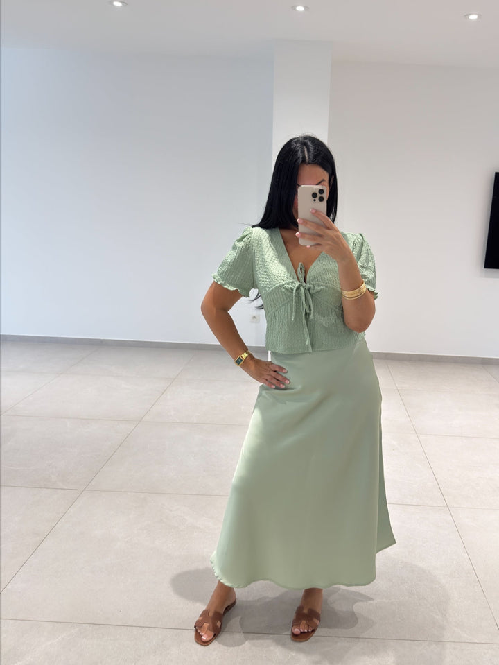 jupe satiné couleur menthe